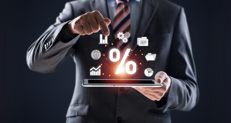 Interest rates, investment returns concept, percentage symbol in hand