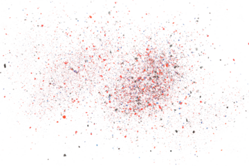 Colorful chalk pieces and powder flying, effect explode, isolated on white