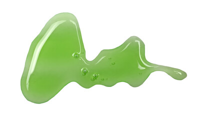 Green dishwashing liquid, detergent puddle isolated on white background, top view