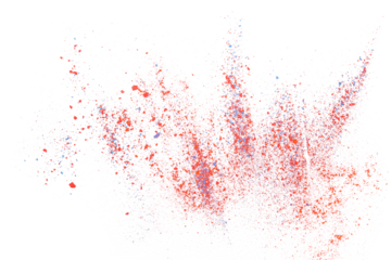 Colorful chalk pieces and powder flying, effect explode, isolated on white