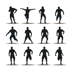 collection of silhouette male body posing with different body action, isolated vector