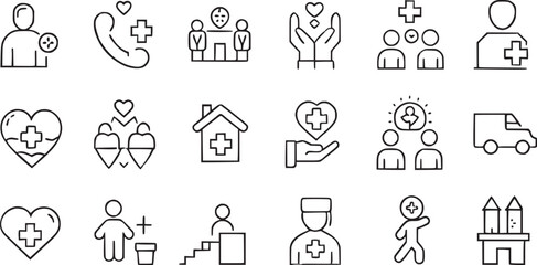 Web icons in line style doctor, care, help, Donate, donor collection. 