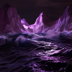 a purple mountains in the ocean