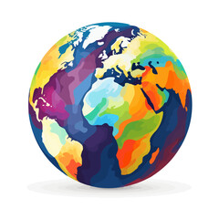 Abstract earth globe with continents and oceans. World or planet icon. Colored flat illustration isolated on white background