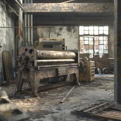 a rusty machine in a room