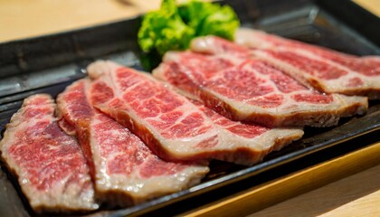 Asian sliced beef, delicious bbq. Restaurant grilled meal.