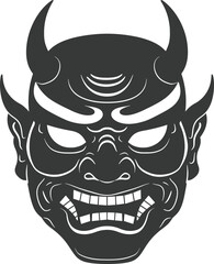 Silhouette Japanese Traditional Mask Oni Mask black color only