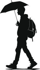 Silhouette man student with umbrella black color only