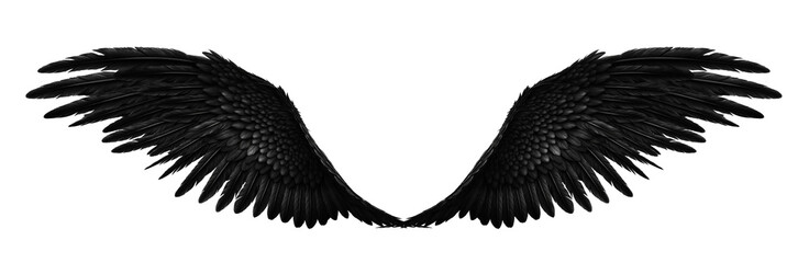 Symmetrical Black Bird Wings Isolated on White