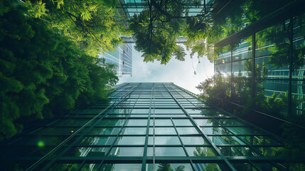 Modern Office Building Surrounded by Greenery: Business Growth in Sustainable Urban Environment