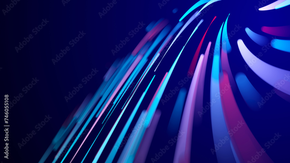 Poster abstract background of moving lines. information space strip. big data visualization. 3d rendering
