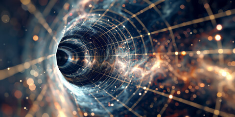 Futuristic technology swirl background design with lights and bokeh. Space-time theme
