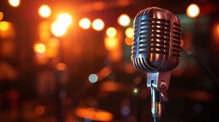 retro microphone on stage music background