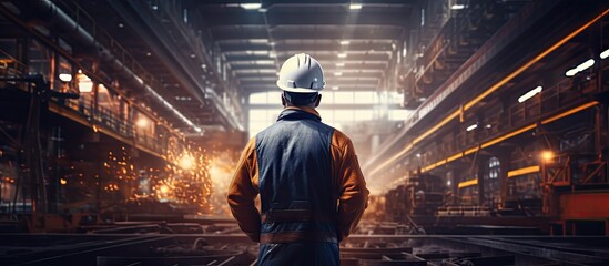 Focused Industrial Engineer Inspecting Bright Lighting in Metal Factory