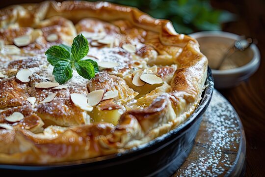 B'stilla or Bastilla, a Savory Moroccan Chicken Pie, Pastilla Pigeon Pie Topped with Almonds and Powdered Sugar