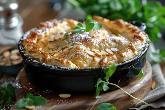 B'stilla or Bastilla, a Savory Moroccan Chicken Pie, Pastilla Pigeon Pie Topped with Almonds and Powdered Sugar