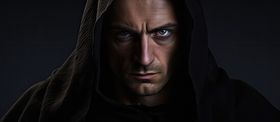 Intense Man in Hooded Jacket Staring Directly at the Camera with a Mysterious Gaze