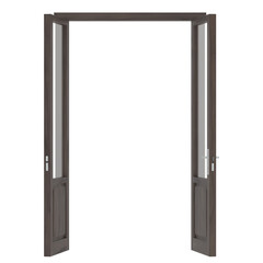 3D rendering illustration of a glass panel double door