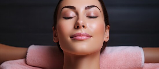 Blissful Beauty: Woman in Tranquil Moment Getting a Relaxing Facial Massage at Beauty Salon