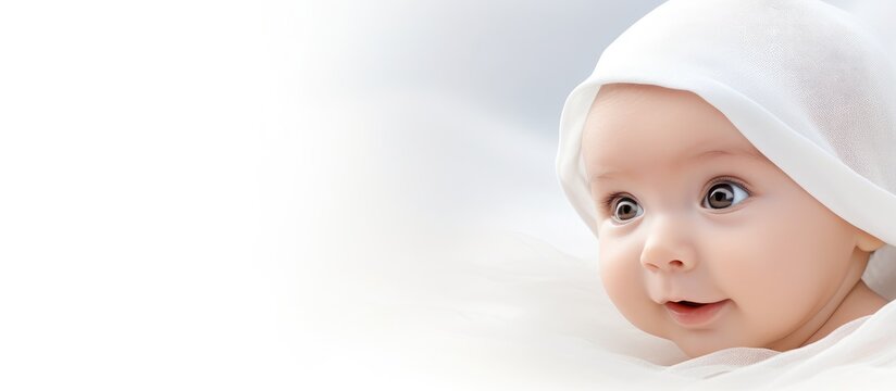 Innocent Baby in a White Bonnet Gazing Curiously Upwards with Delicate Wonder