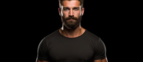 Confident and Strong Man with Beard in Stylish Black Shirt Exuding Masculine Charisma