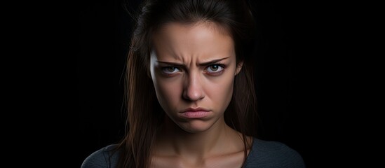 Intense Disapproval: Woman's Angry Expression with Expressive Facial Features - obrazy, fototapety, plakaty