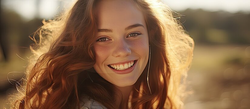 Radiant redhead teenage girl with a cheerful smile in a candid portrait