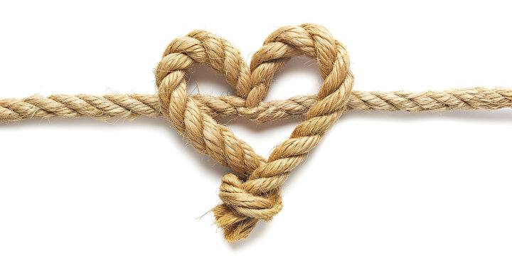 heart sign valentines day with rope knot isolated white background