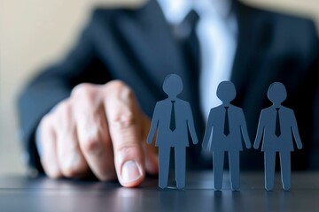 Fototapeta na wymiar Strategic Hiring: Businessman surrounded by human figures, employee recruitment, leadership selection, team building, corporate workforce strategy