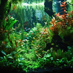 Obraz na płótnie Canvas Freshwater Planted Aquarium, Aquascaping, Underwater Landscape Nature Forest Style, Aquarium Tank