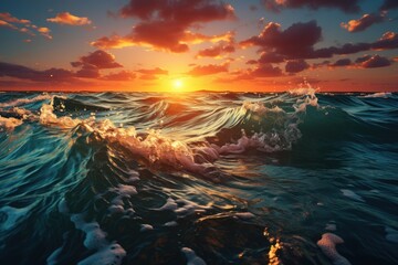 A vibrant sunset casting warm hues over a calm ocean