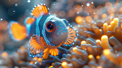 Fototapeta na wymiar cute bioluminescent fish up close ocean coral