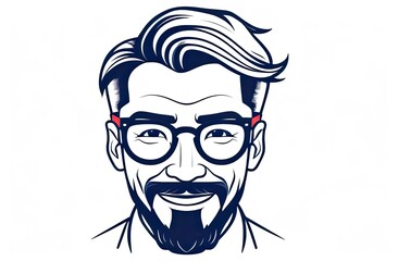 black outline on white background, face of a man in glasses and with mustache, logo, graphics, drawing