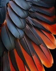 beautiful bird feathers background, close up of a colorful bird feathers. A close-up of a single bird's wing in the midst of a powerful flap, showcasing the intricate patterns and textures of feathers