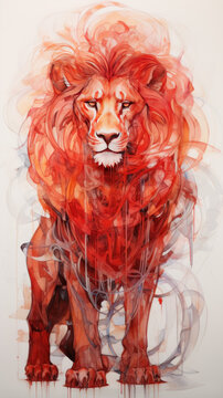 Background with an image of a fiery lion on white.