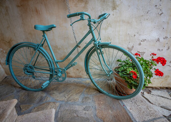 Fototapeta na wymiar bike and architecture of old city Motovun, Croatia