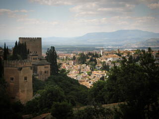 Fototapeta na wymiar View of the Alhambra palace and the city of Granada, Andalucía, Spain, May 2008