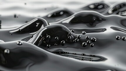 Naklejka premium AI Generative, Close-up of viscous black liquid with bubbles creating abstract patterns.