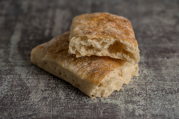 homemade bread ready to eat gray background
