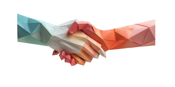 Origami style. Businessman handshake, Business partnership, together, volunteering and helping concept. On transparent background