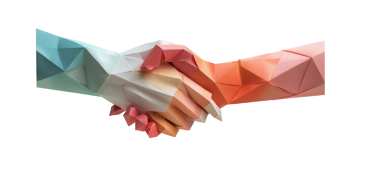 Origami style. Businessman handshake, Business partnership, together, volunteering and helping concept. On transparent background - Powered by Adobe