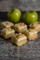 homemade apple cake gray background ready to eat