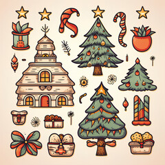 winter forest, frame and Christmas tree decoration background