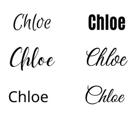 Chloe name text style. Wedding. Birthday. Baby.
