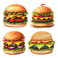  Burger with flying ingredients on Vector EPS10 illustration.
