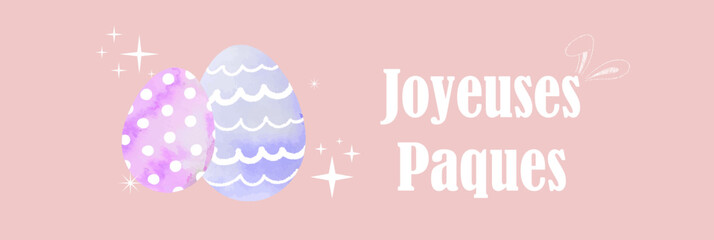 Bannière joyeuses pâques couleurs pastels violet et rose