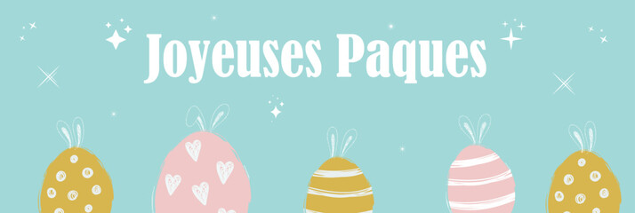 Bannière simple joyeuses pâques avec des dessins d'oeufs