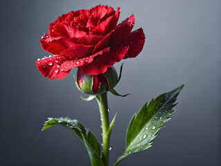 Obraz premium Freshness Captured: Red Carnation with Dew Drop. generative AI