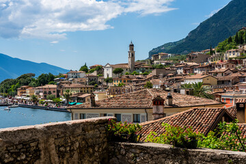 View of the old town of Limone sul Garda on Lake Garda in Italy.