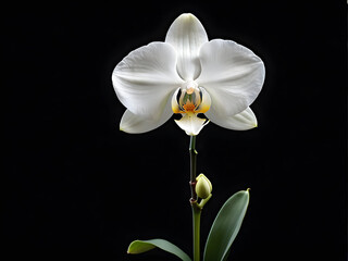 Exquisite Elegance: White Orchid on Black Background. generative AI